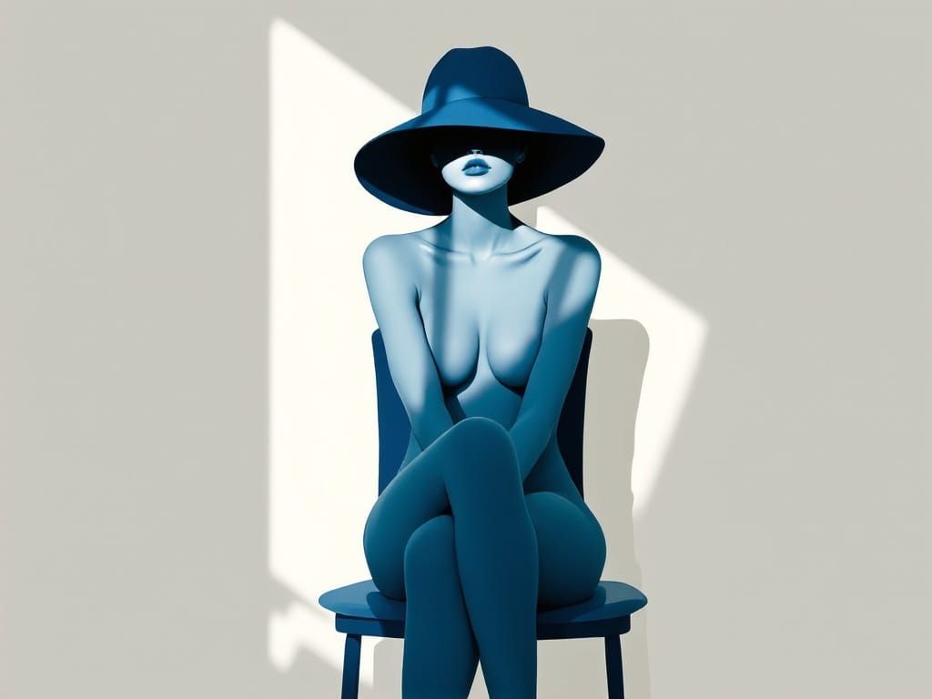 Serene Woman in Blue Monochromatic Composition
