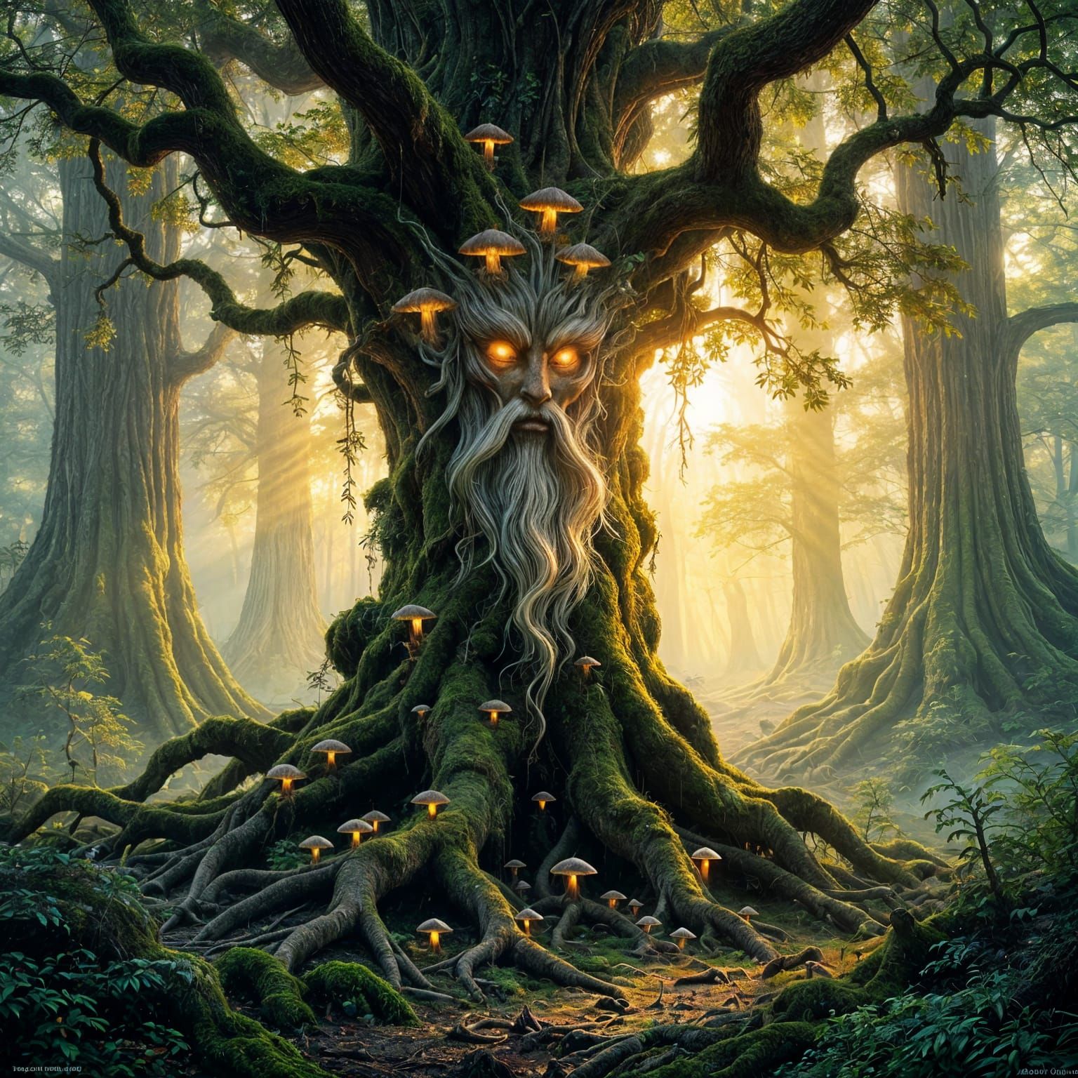 Ethereal Forest Spirit in a Mystical Sunrise