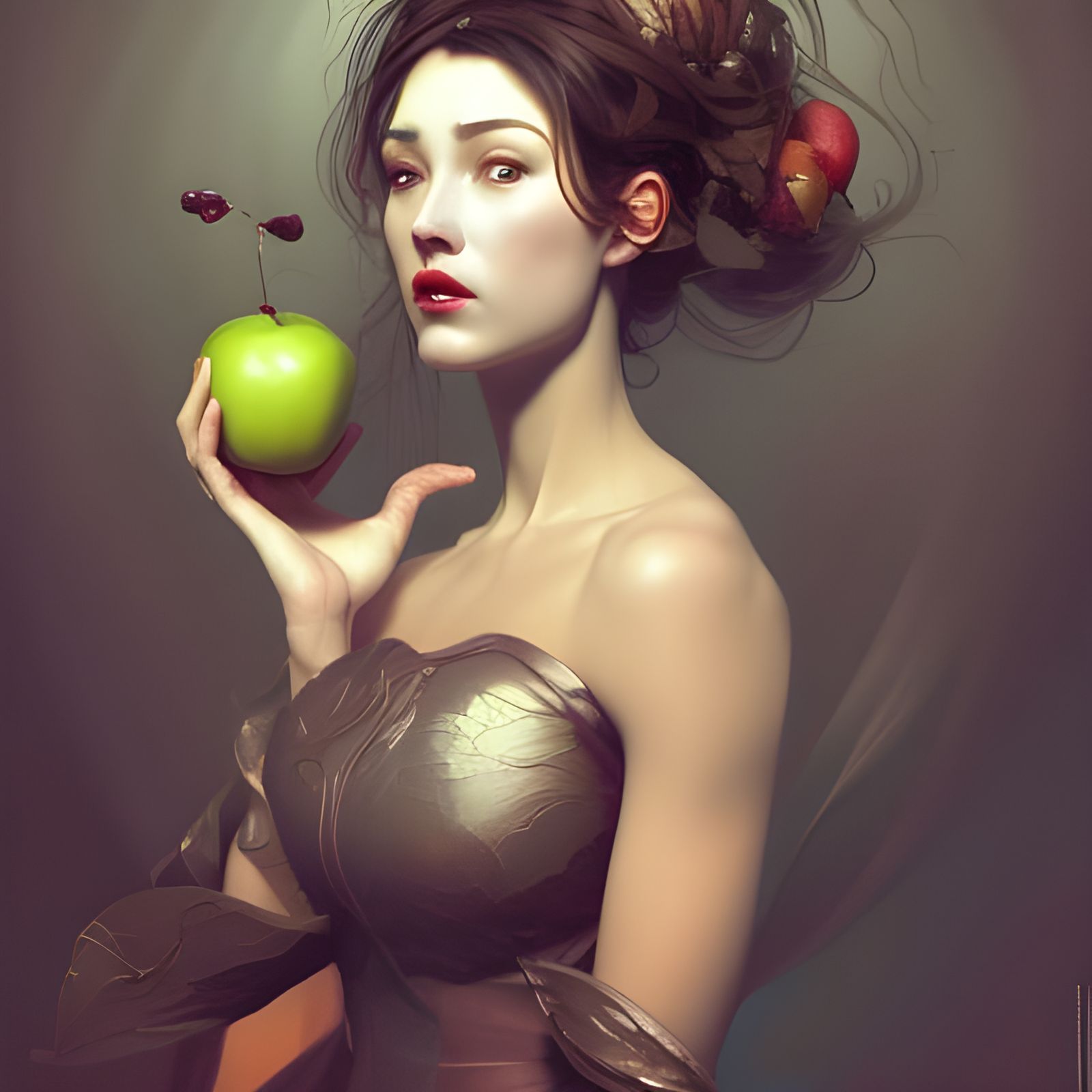 Apple-Headed Woman: Hyperdetailed Artgerm-Inspired Portrait