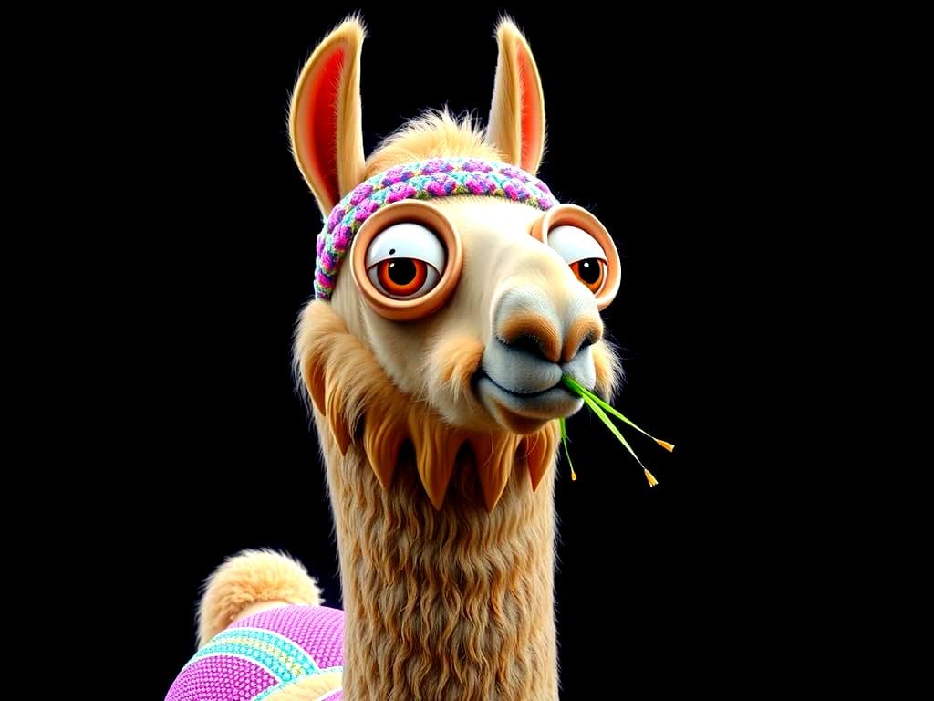 Disco Llama Caricature in Hyperdetailed Digital Art Style
