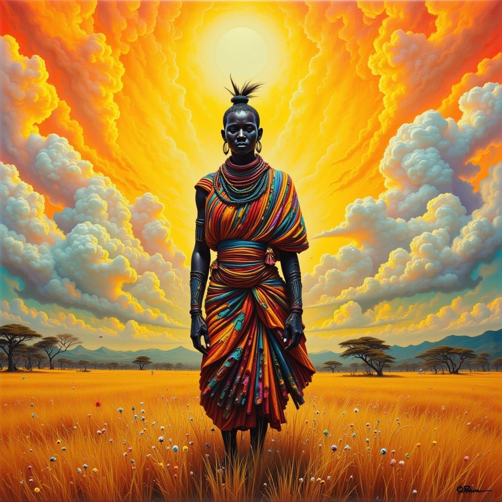 Maasai Warrior in Savannah: Hyperrealistic Portrait