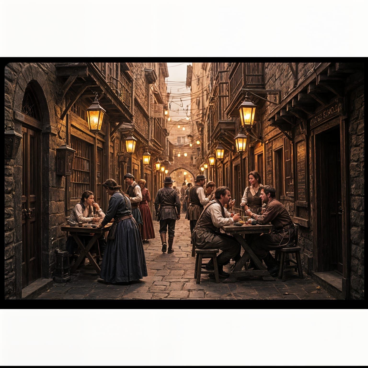 Medieval Tavern Alleyway at Night, Cinematic Film Still