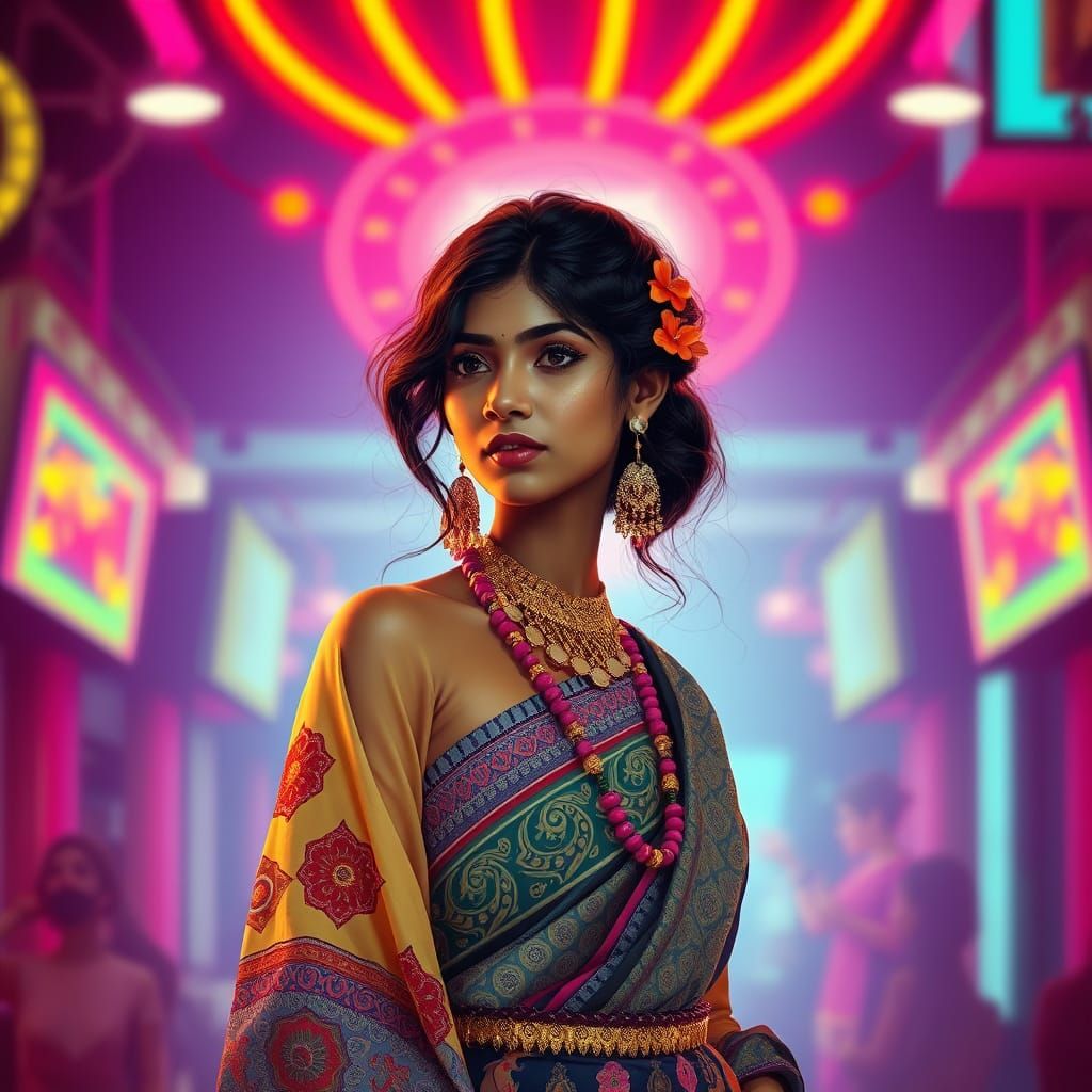 Exotic Traditional Beauty in Retro Futuristic Style