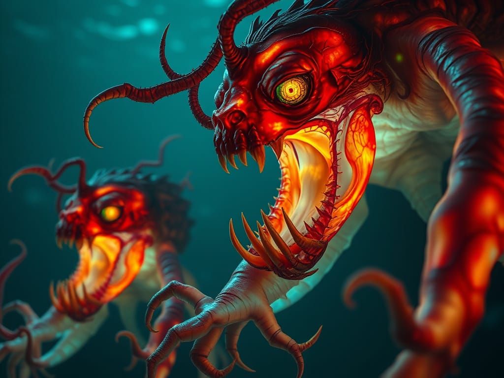 Horrific Underwater Creatures with Bioluminescent Accents