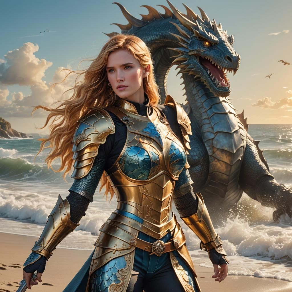 Bella Thorne with blonde hair at the beach as dragon knight