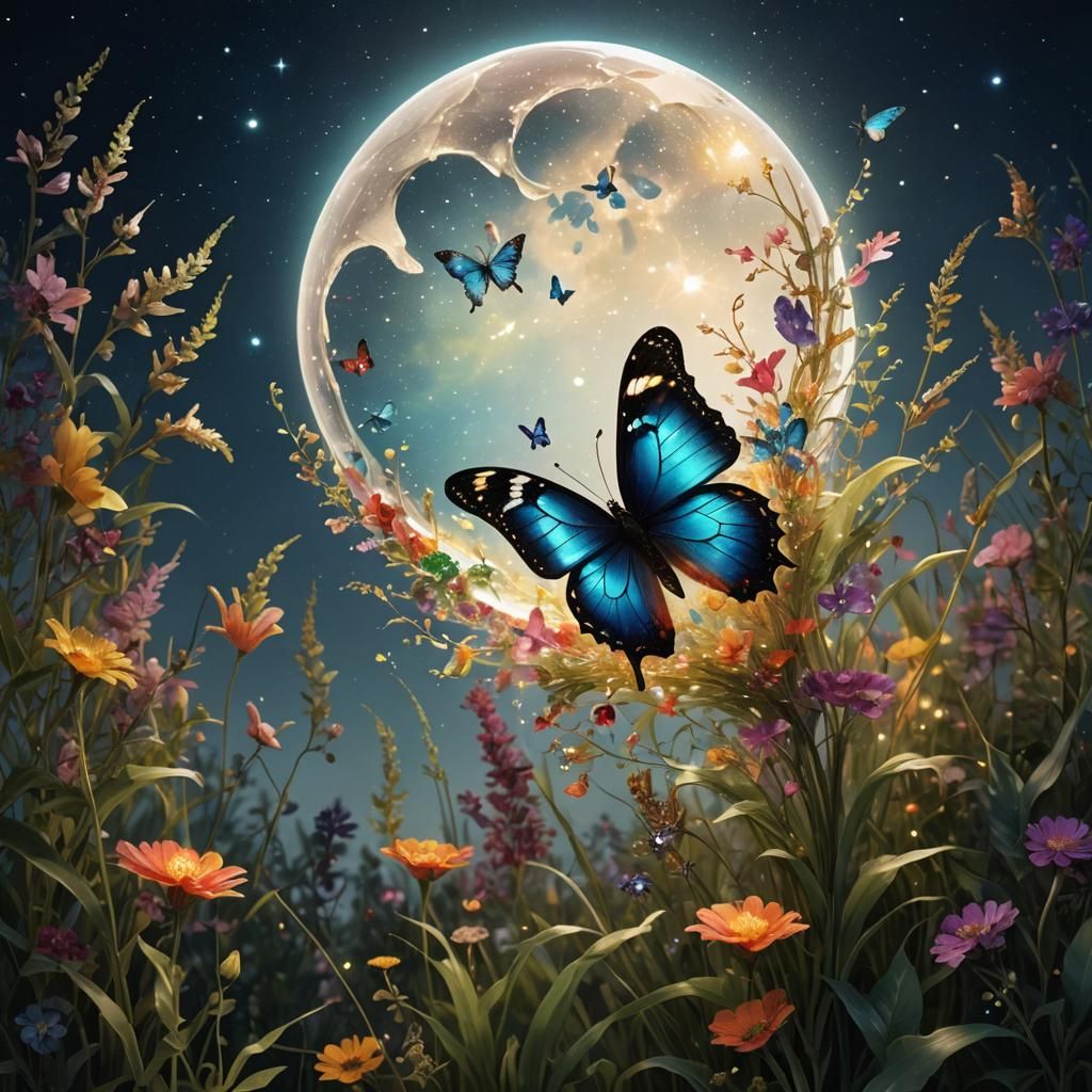 Jeweled Butterfly Inside Transparent Moon