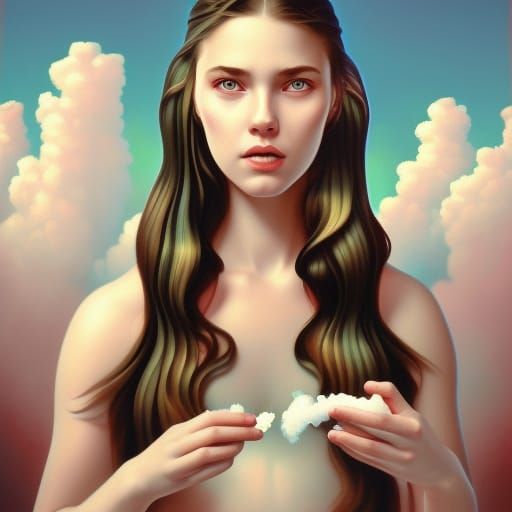 Young Woman Eating Iceblock in Digital Art Style