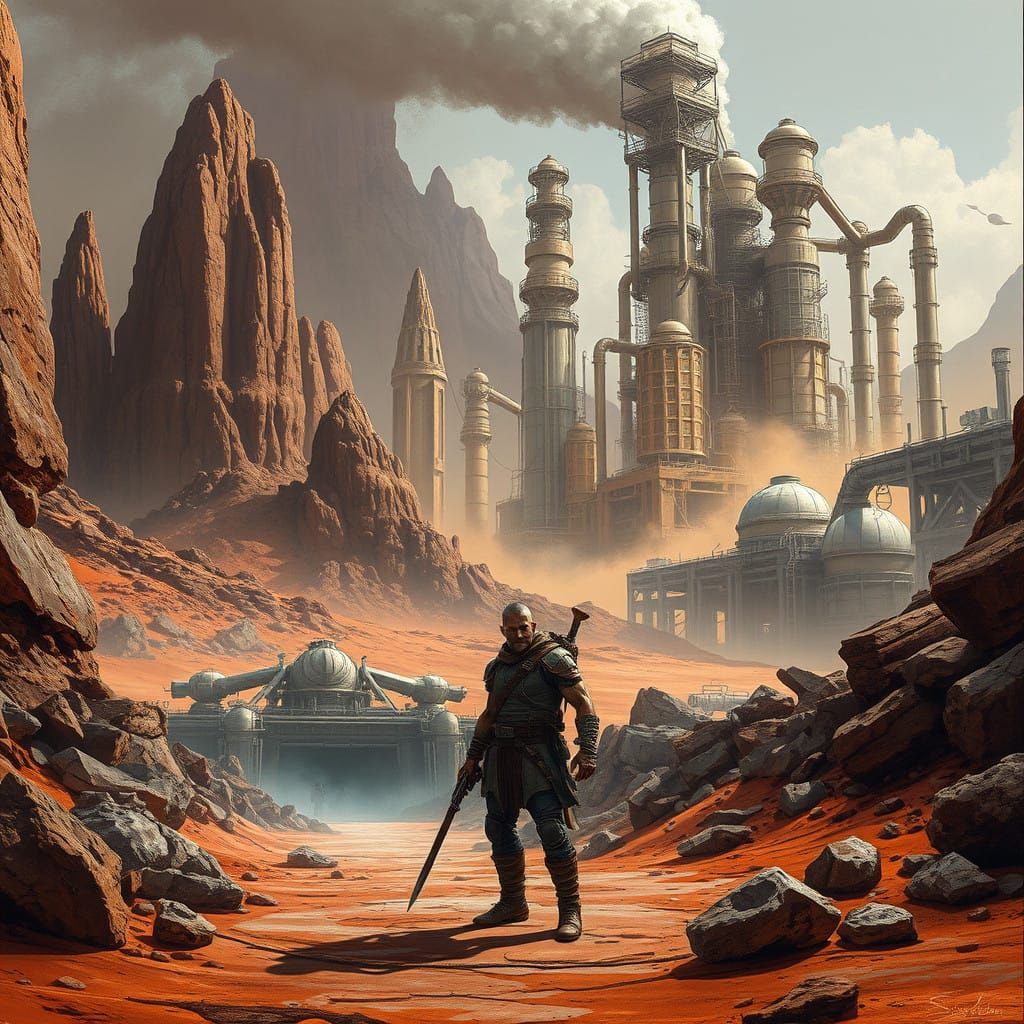 Rugged Warrior Guards Space Port and Spice Refinery on Hosti...