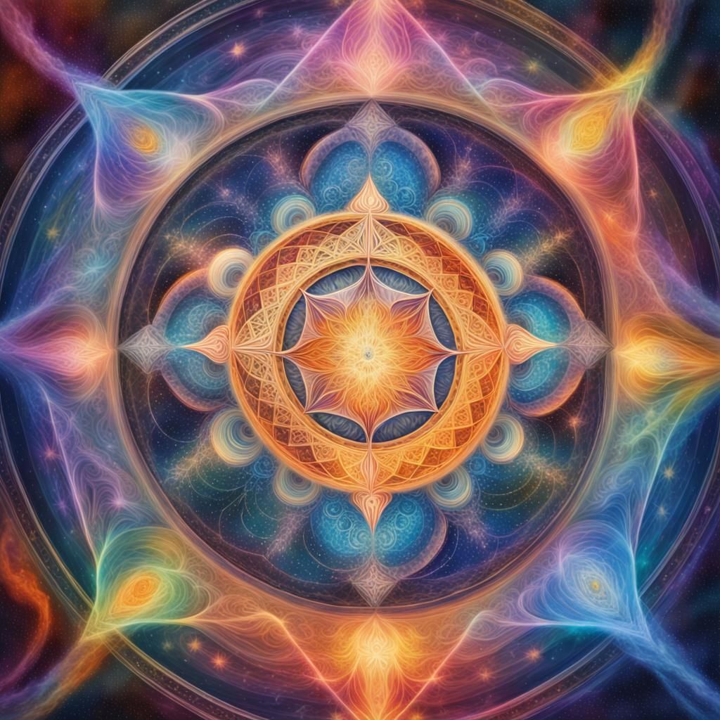 Kabbalistic Mandala of Creation in Cosmic Oil Painting