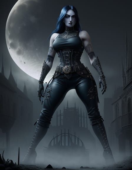 Medieval Woman Under Full Moonlit UFOs in Grim Dark Fantasy ...