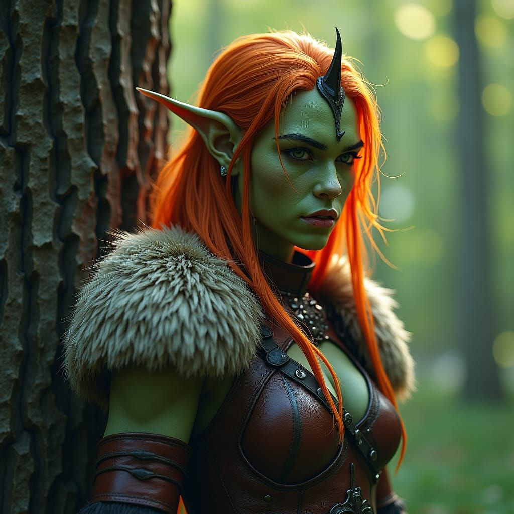 Green Orc Warrior in Detailed Cinematic Portrait