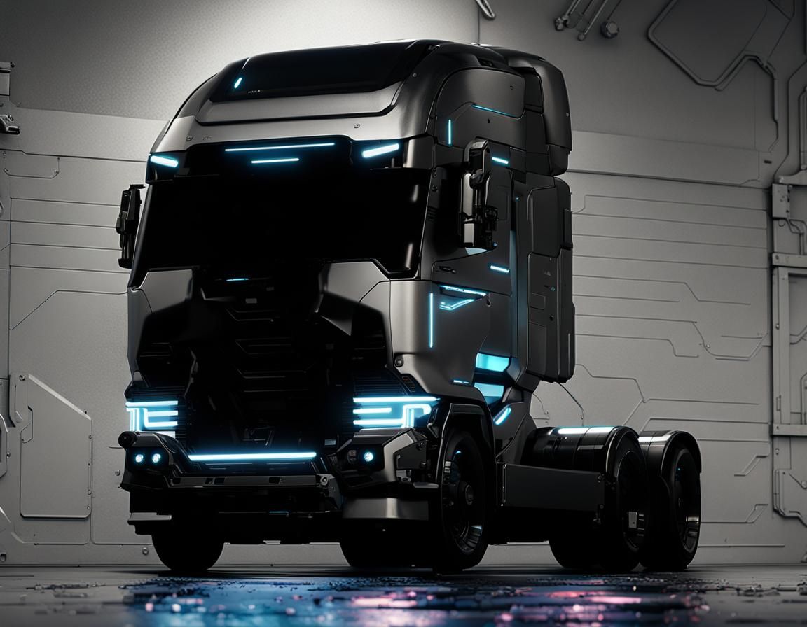 Cyberpunk Truck with Neon Lights and Mechanical Details