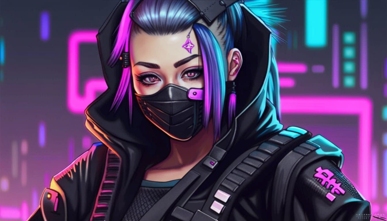 Cyberpunk Ninja Girl in Futuristic Style