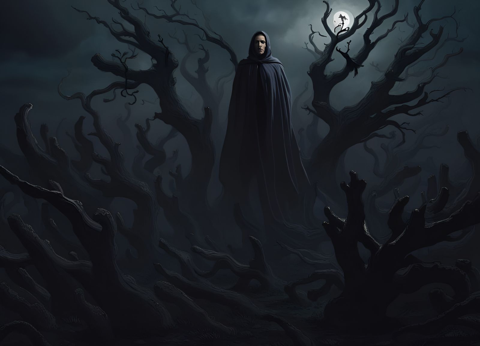 Eerie Halloween Tree Silhouette with Horror Face