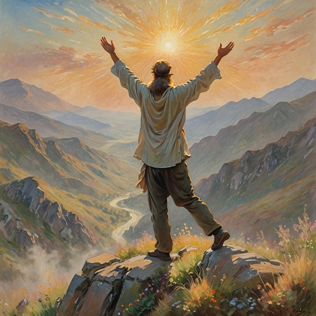 Ethereal Landscape: Divine Aura on Misty Mountain