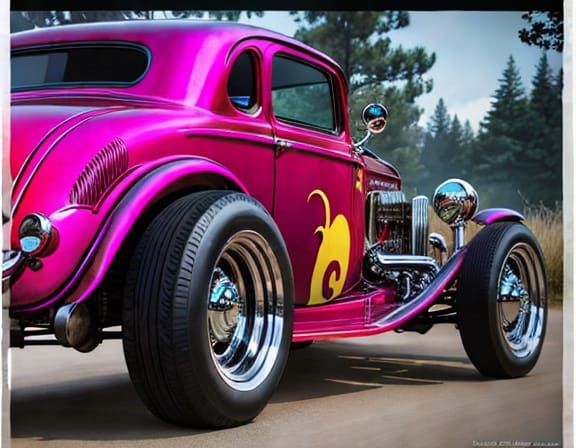 Vintage Hot Rod Engulfed in Flames, Cinematic Concept Art