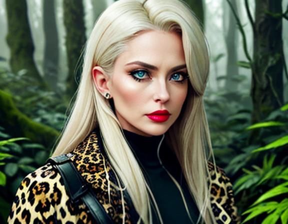 Attractive Woman in Leopard Print Jacket in Forest
