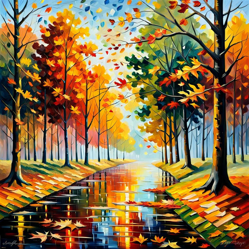 Golden Autumn Impressionist Oil Painting with Palette Knife ...