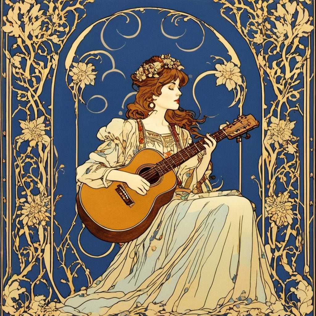 Musician Serenade in Alphonse Mucha Style