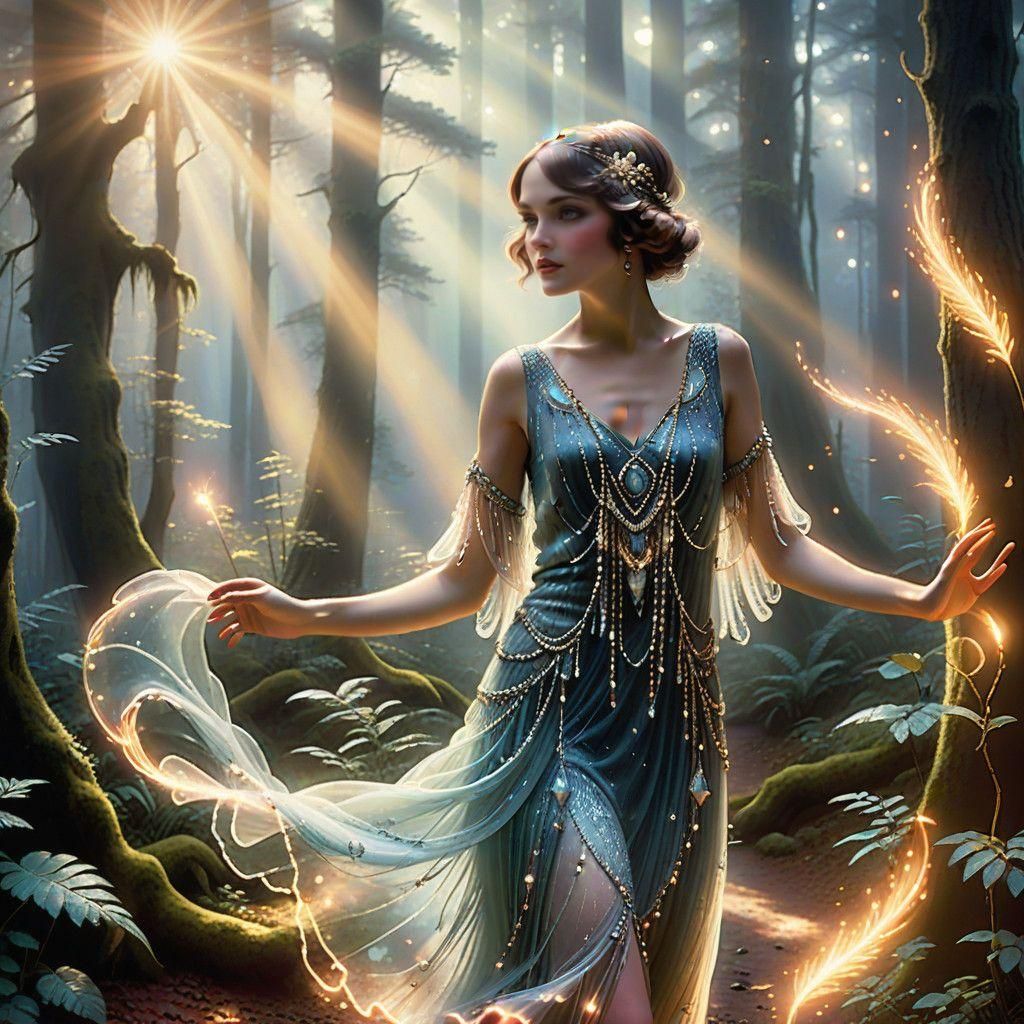 Ethereal Flapper in Shimmering Misty Scene