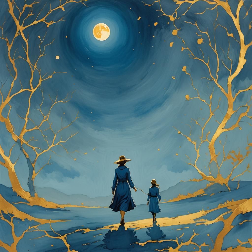 Woman Walking Toward Vibrant Moon