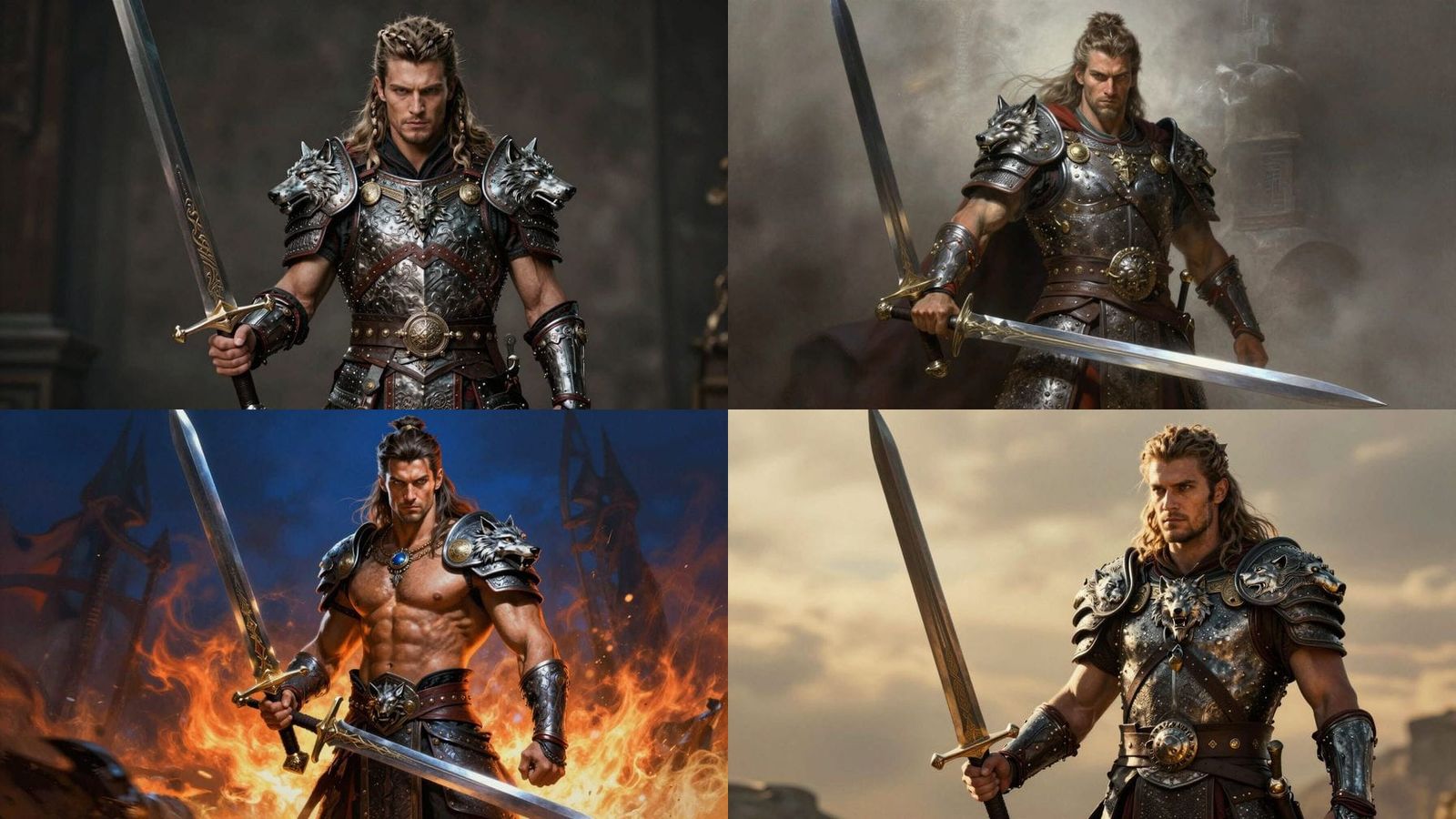 Epic Bulgarian Warrior with Sword and Wolf Armor