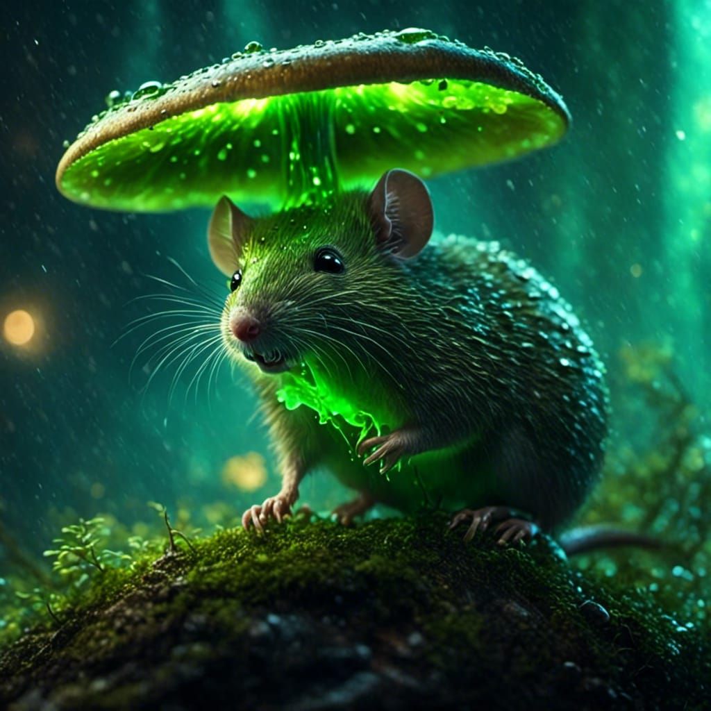Glowing Mushroom Rat Creature: Photorealistic Close-Up