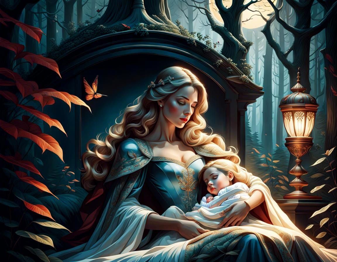 Sinister Sleeping Beauty Book Illustration with Baby