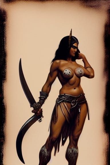 Heroic Barbarian Woman with Sword