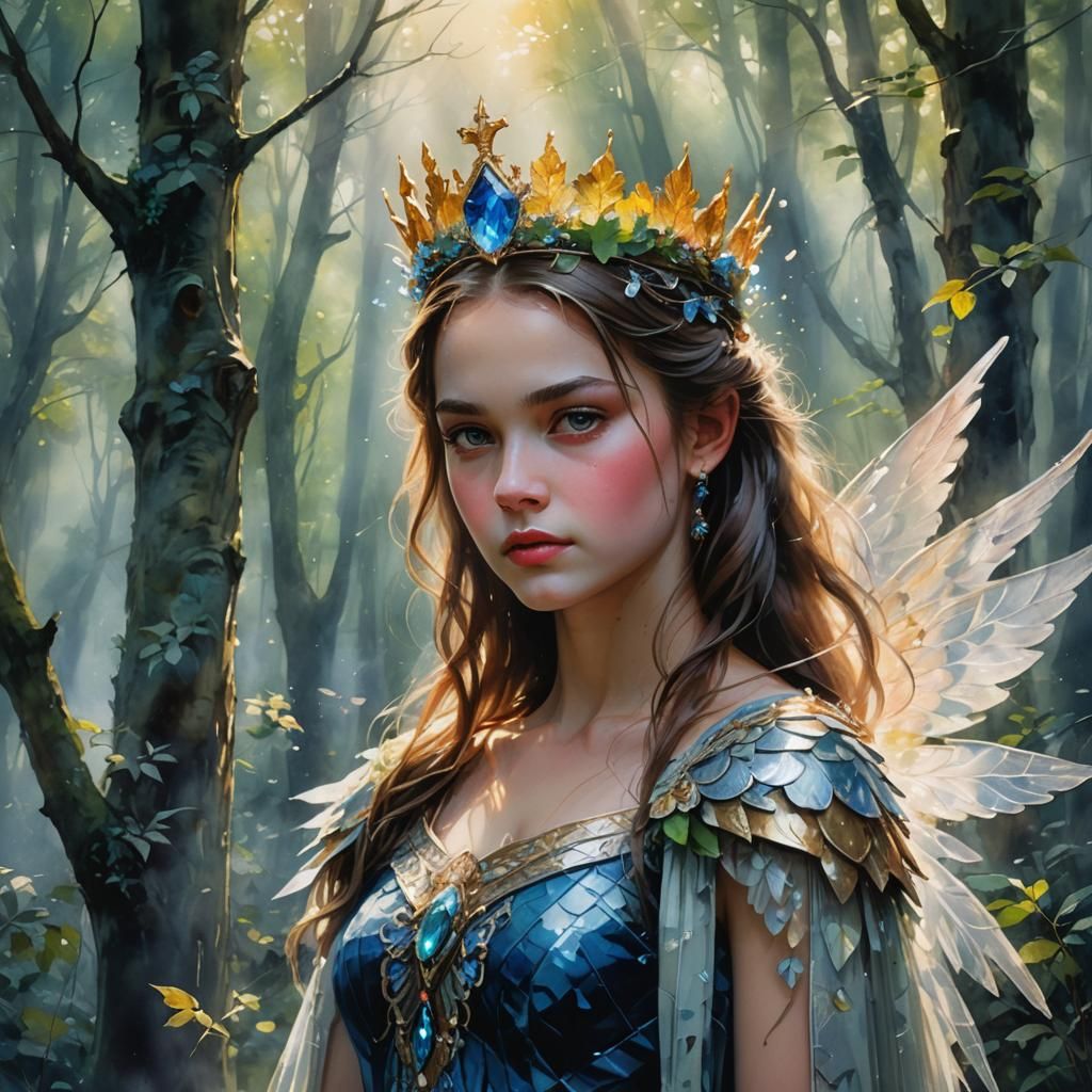 Enchanted Princess Portrait in Watercolor Fantasy Style