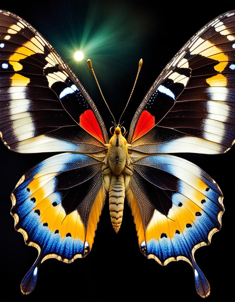 Giant Butterfly on Iris in Steampunk Anime Style