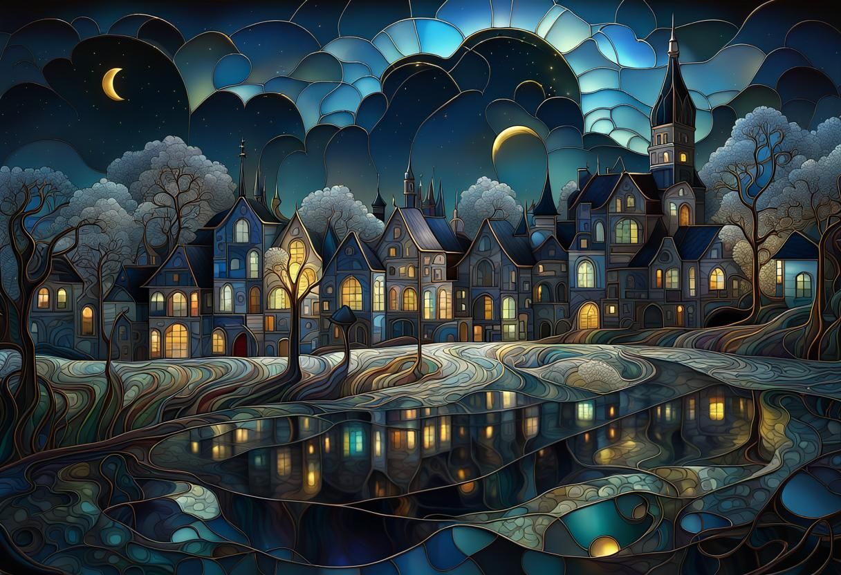 Twilight Town in Tiffany Stained Glass Style