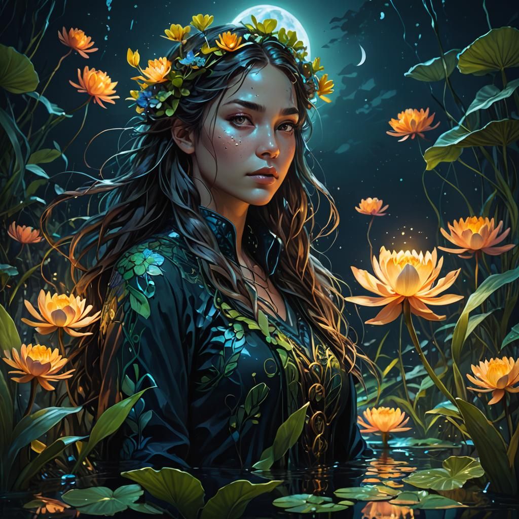 Ethereal Woman Portrait with Aquatic Reflections
