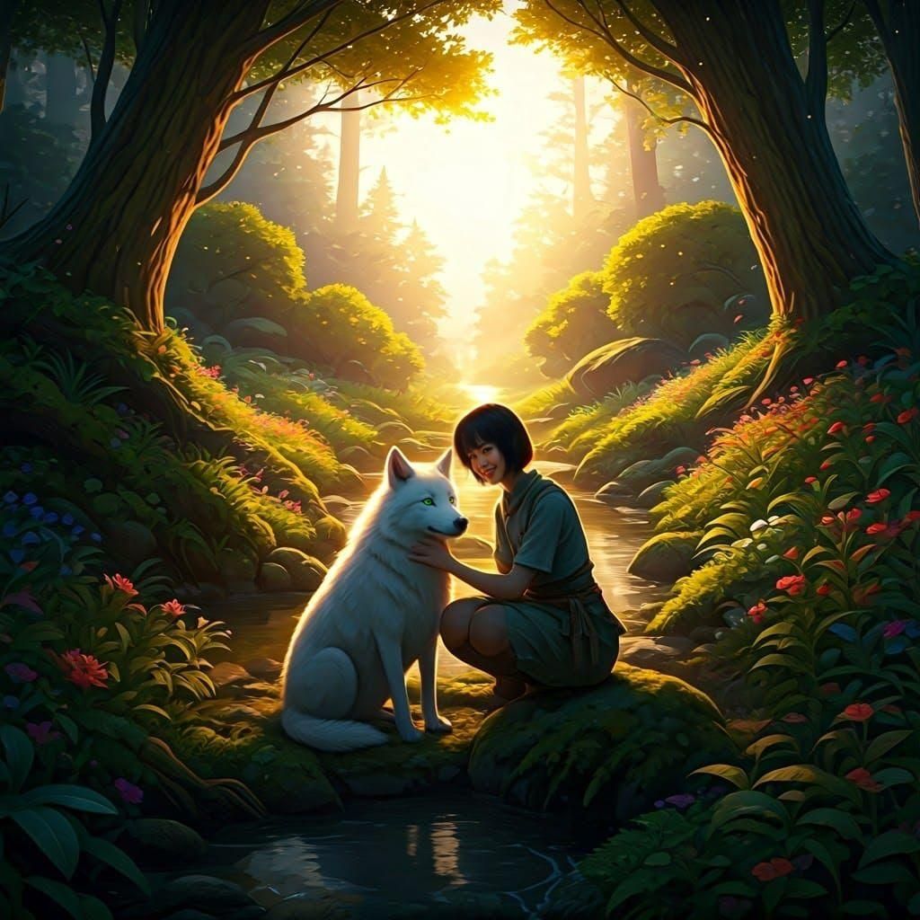 Wolfie and Moon in a Forest