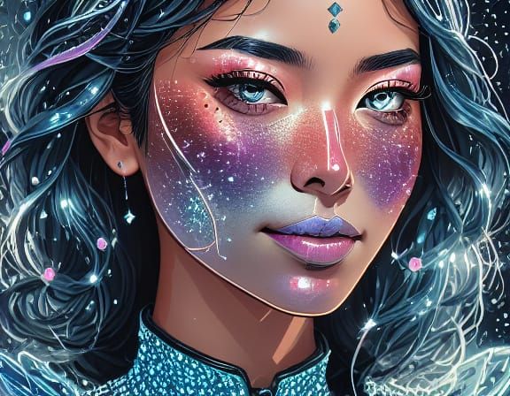 japanese woman in sparkling makeup