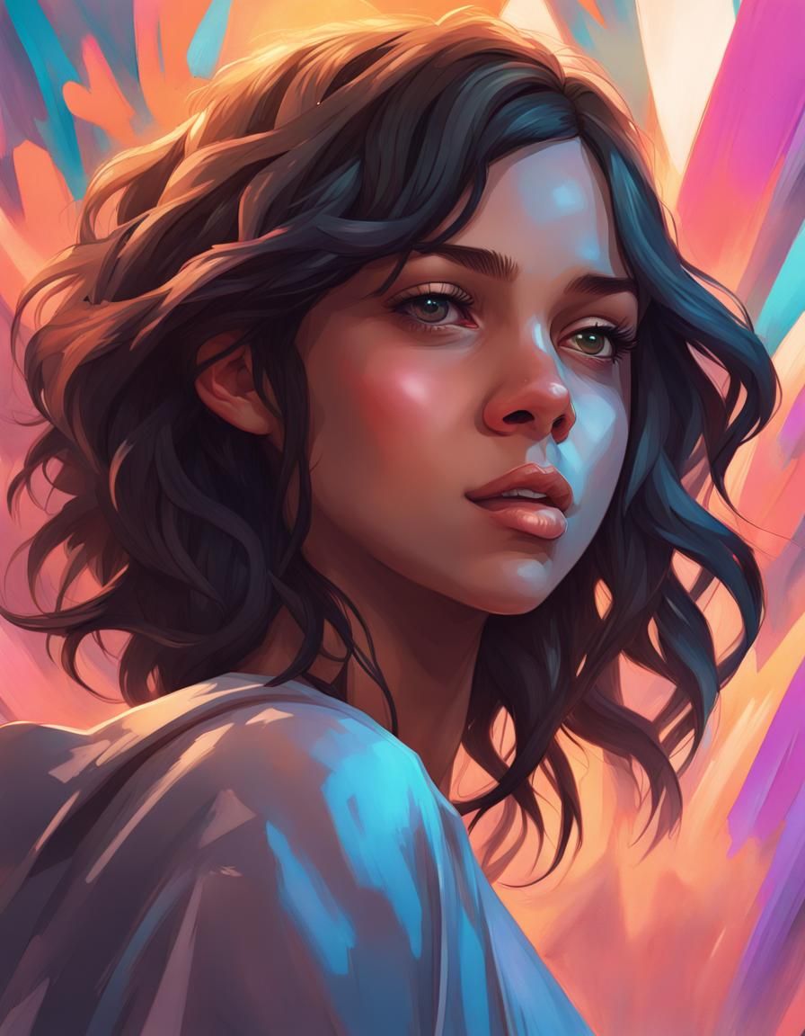 Thought bubble with beautiful girl resembling Jenna Ortega