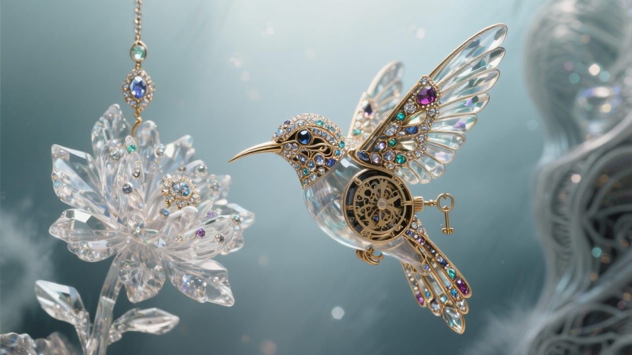 Jeweled Hummingbird Ornament in Art Nouveau Style