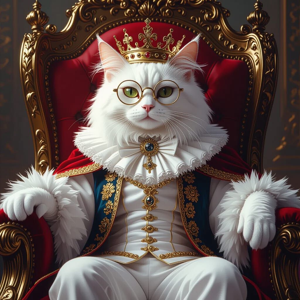 Victorian King Cat Portrait with Golden Crown