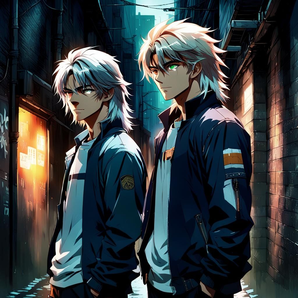 Anime Style Teens in Dimly Lit Alleyway