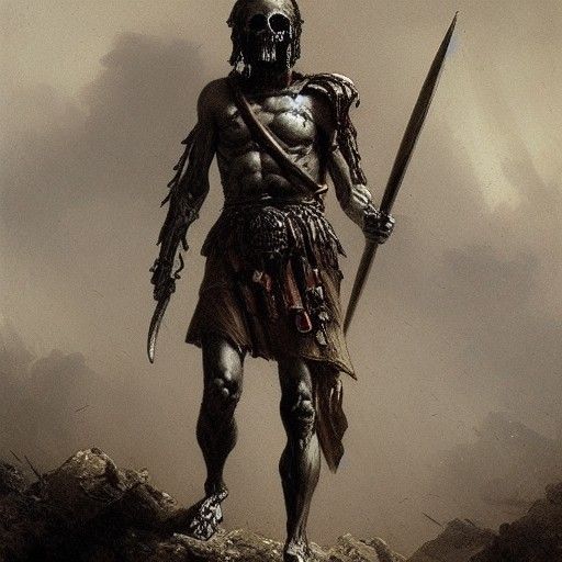 Roman Warrior Skeleton in Dark Horror Style