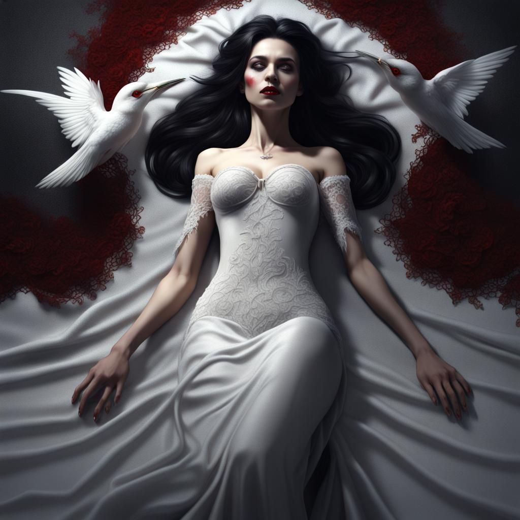 Sleeping Vampire in White Lace Shroud