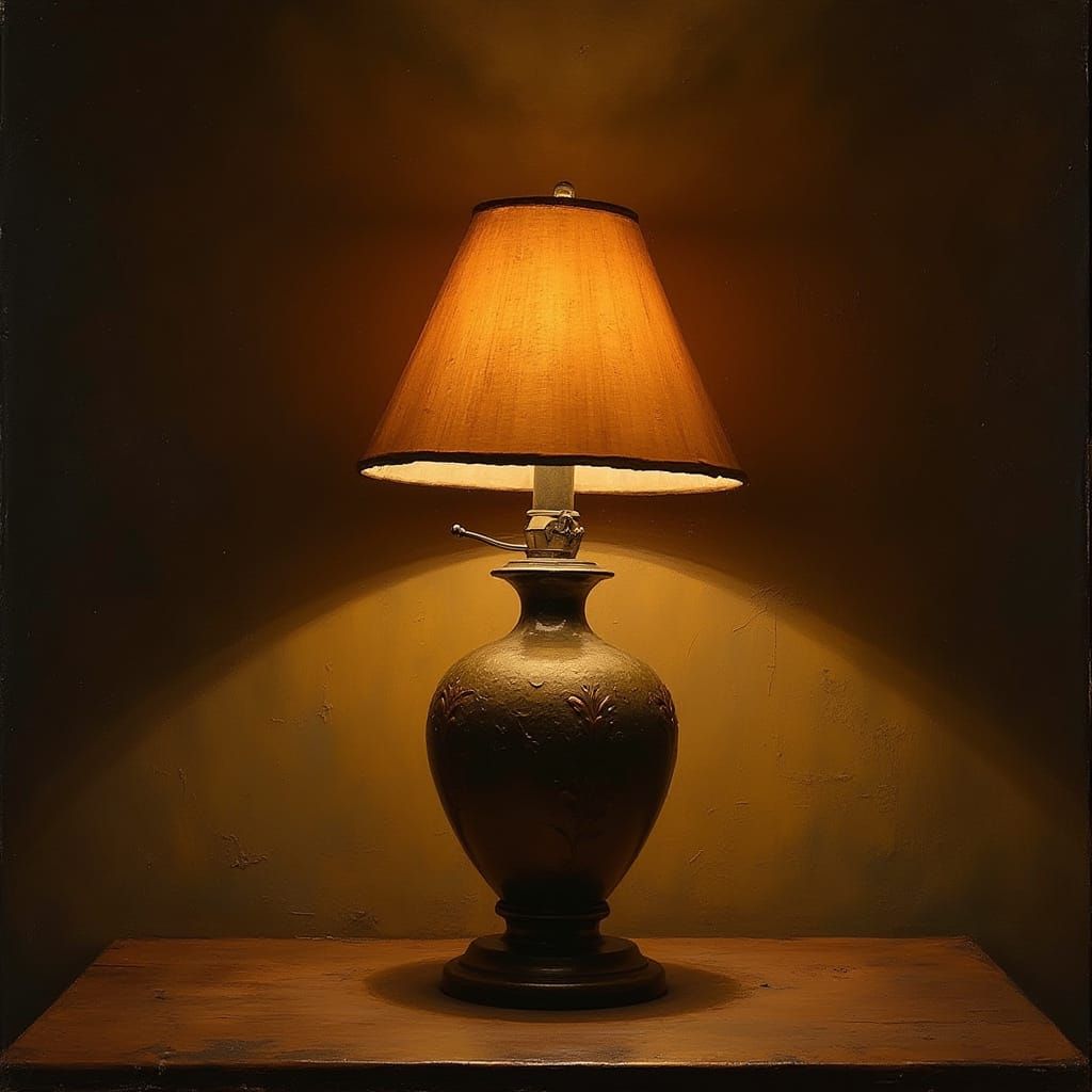 Impasto Oil Lamp in Warm, Textured 17th-Century Dutch Interi...