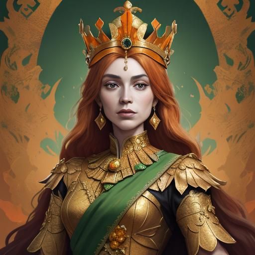 Queen with Golden Crown in Impasto Style