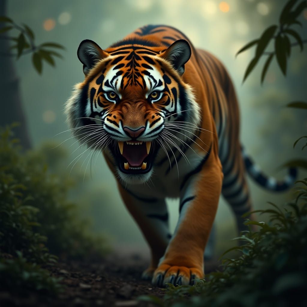 Bengal Tiger in Vivid Jungle Landscape