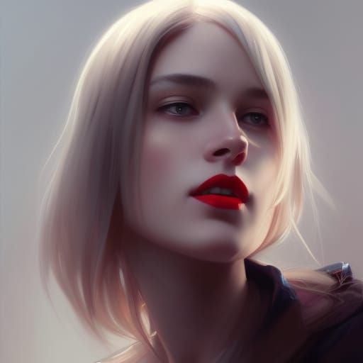 Beautiful Model Portrait with Red Lips in Art Nouveau Style