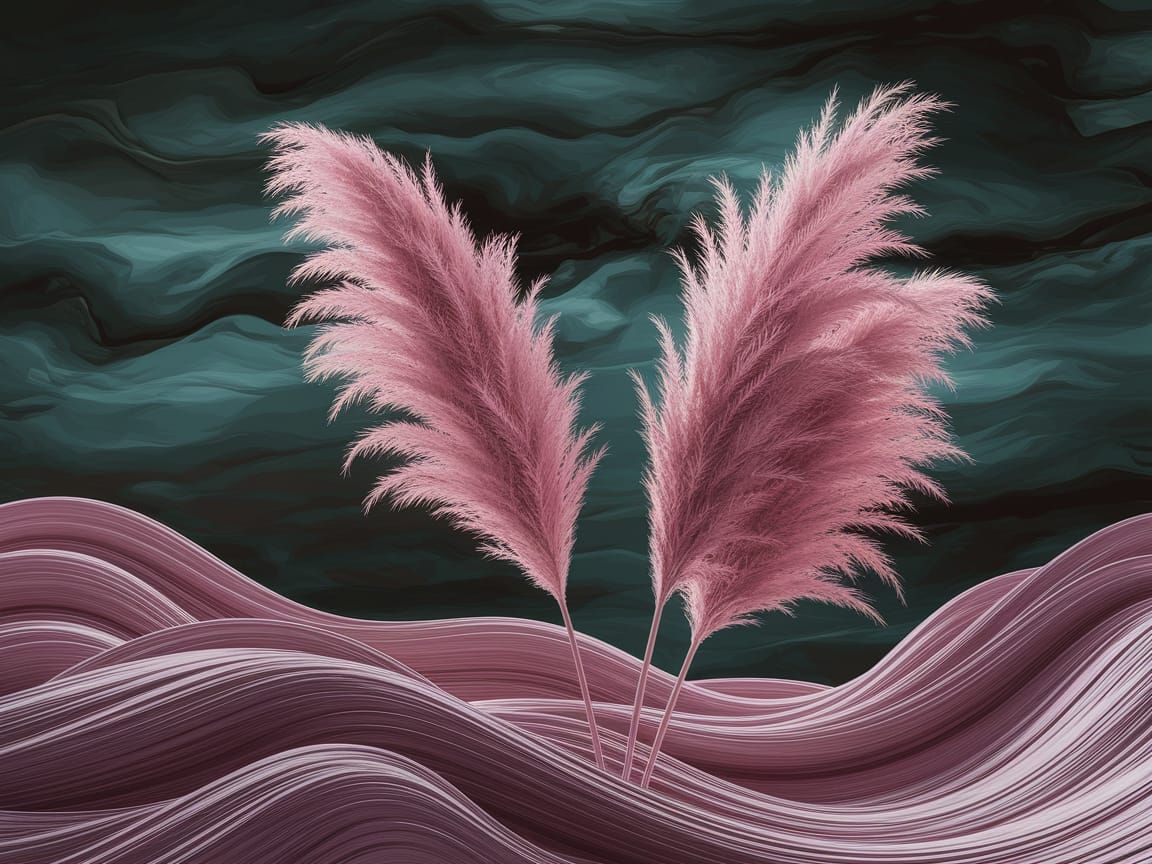 Dreamy Pampas Grass in Surreal Landscape