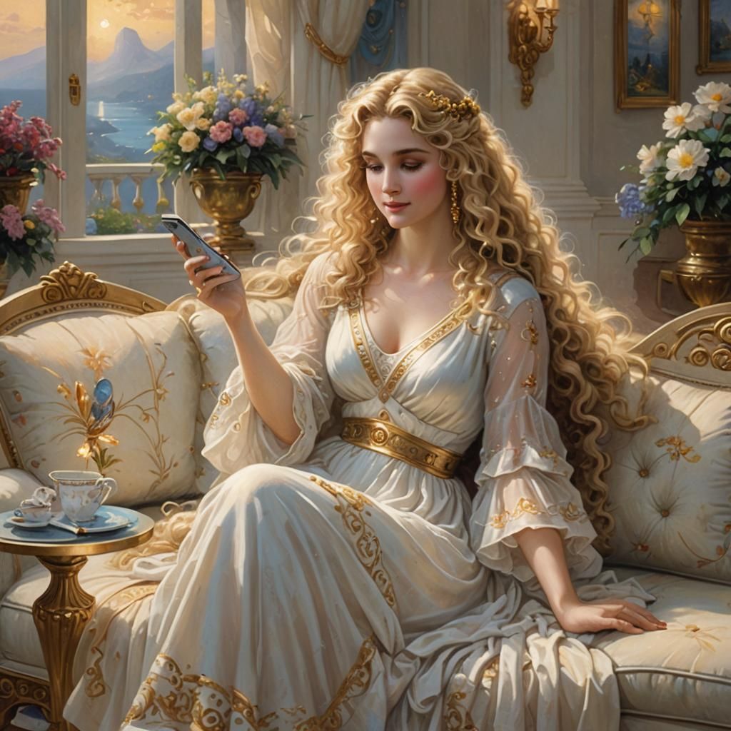 Aphrodite on a Couch: Ethereal Fantasy Portrait