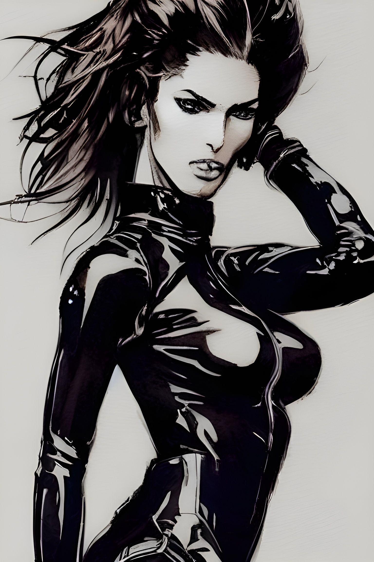 Anime Girl in Combat Gear, Watercolour Ink Style