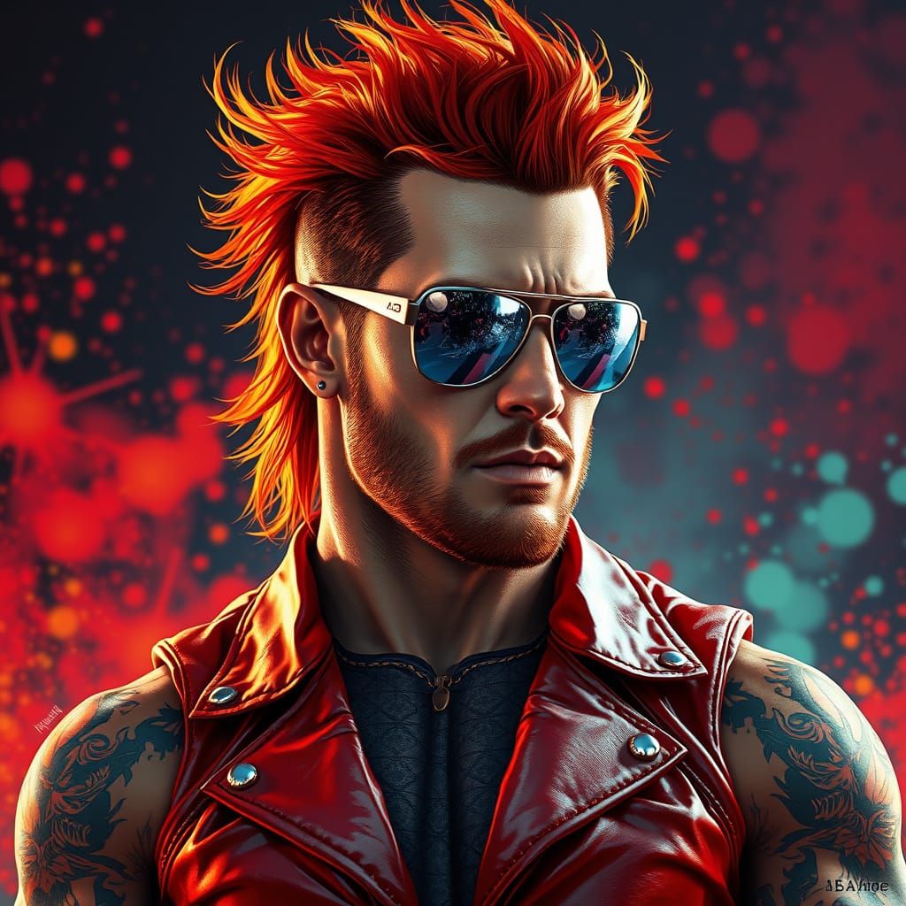 Hyperrealistic Wrestler in Fiery Red Attire, Silver Shades