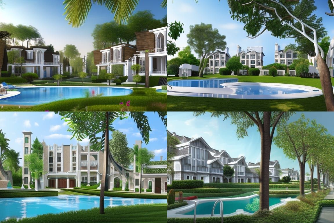 Exquisite Gated Community with Luxurious Pool, Photorealisti...